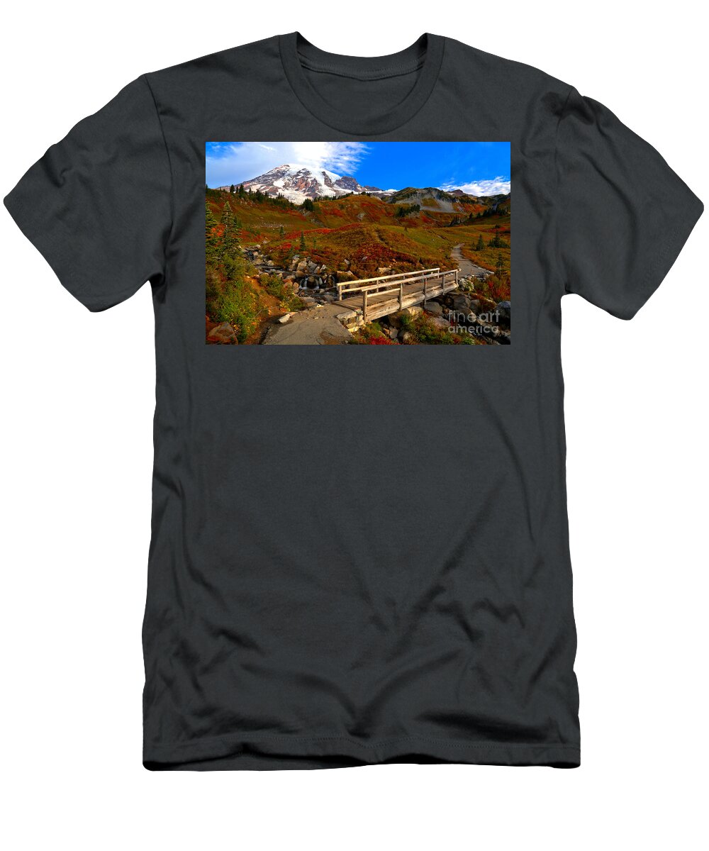 Mt Rainier T-Shirt featuring the photograph Edith Creek Bridge Landscape by Adam Jewell