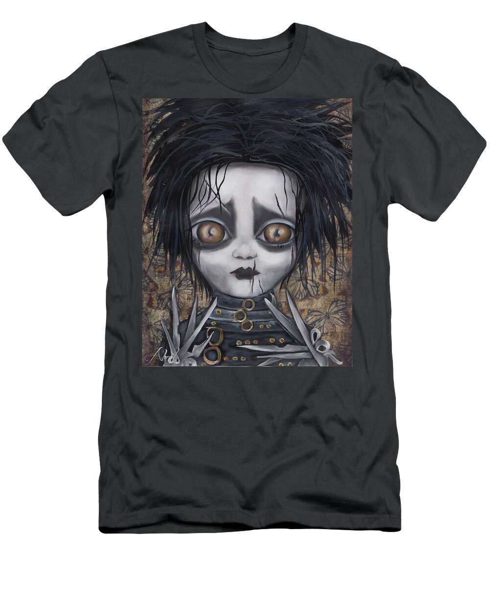 Edward Scissorhands Scissors T-Shirt featuring the painting Edward Scissorhands by Abril Andrade
