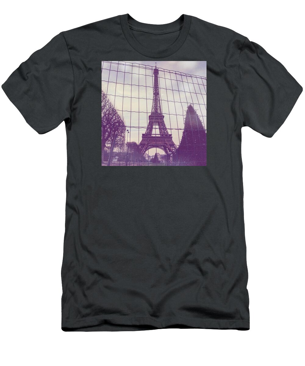 Eiffel T-Shirt featuring the photograph Eiffel Tower Through Fence by Aurella FollowMyFrench