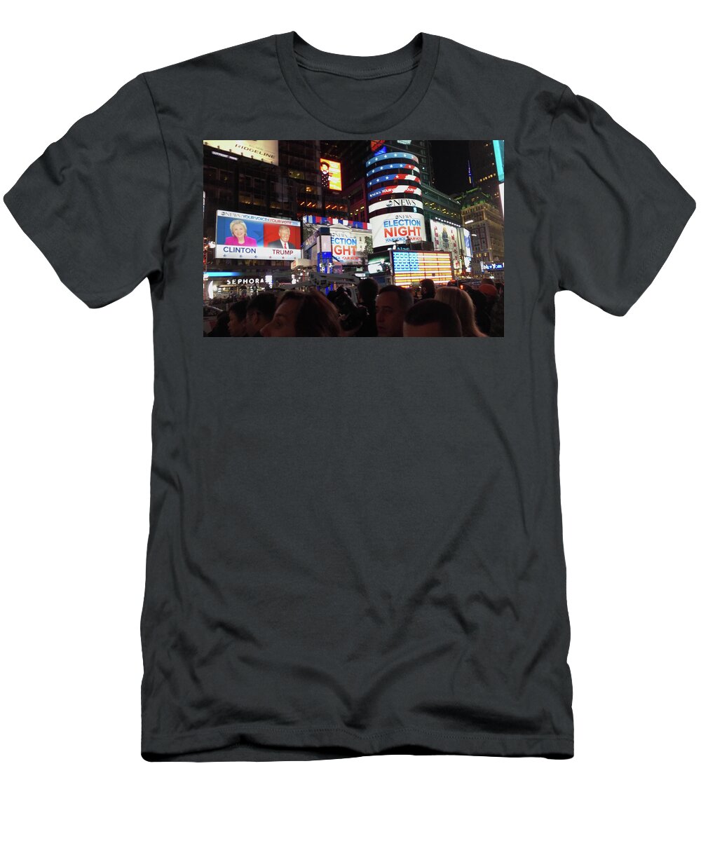 Election Night T-Shirt featuring the photograph Election Night in Times Square 2016 by Melinda Saminski