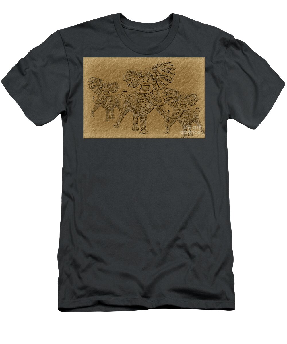 Elephant T-Shirt featuring the digital art Elephants Three by Tim Hightower