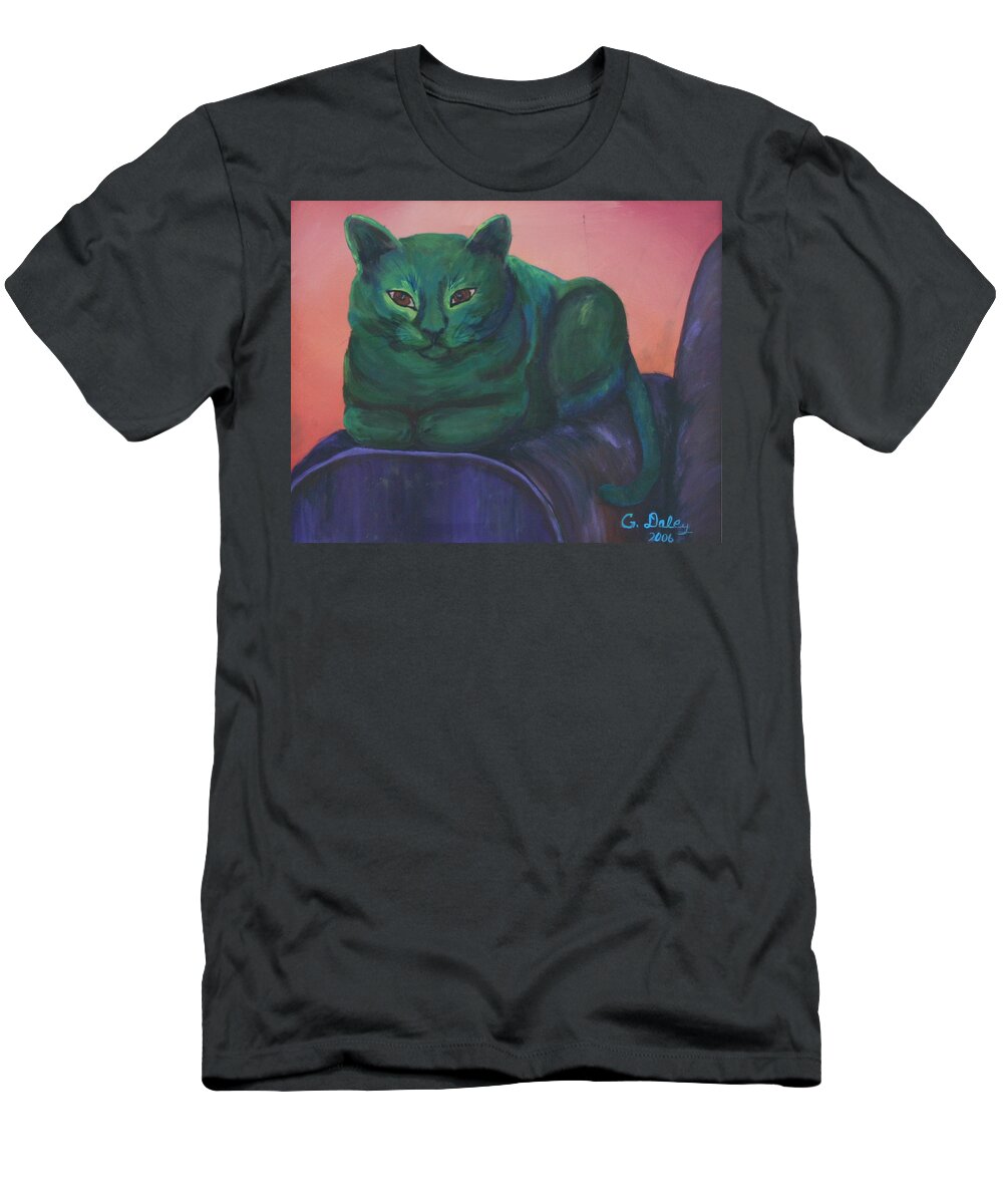#cat Prints T-Shirt featuring the painting Emerald by Gail Daley