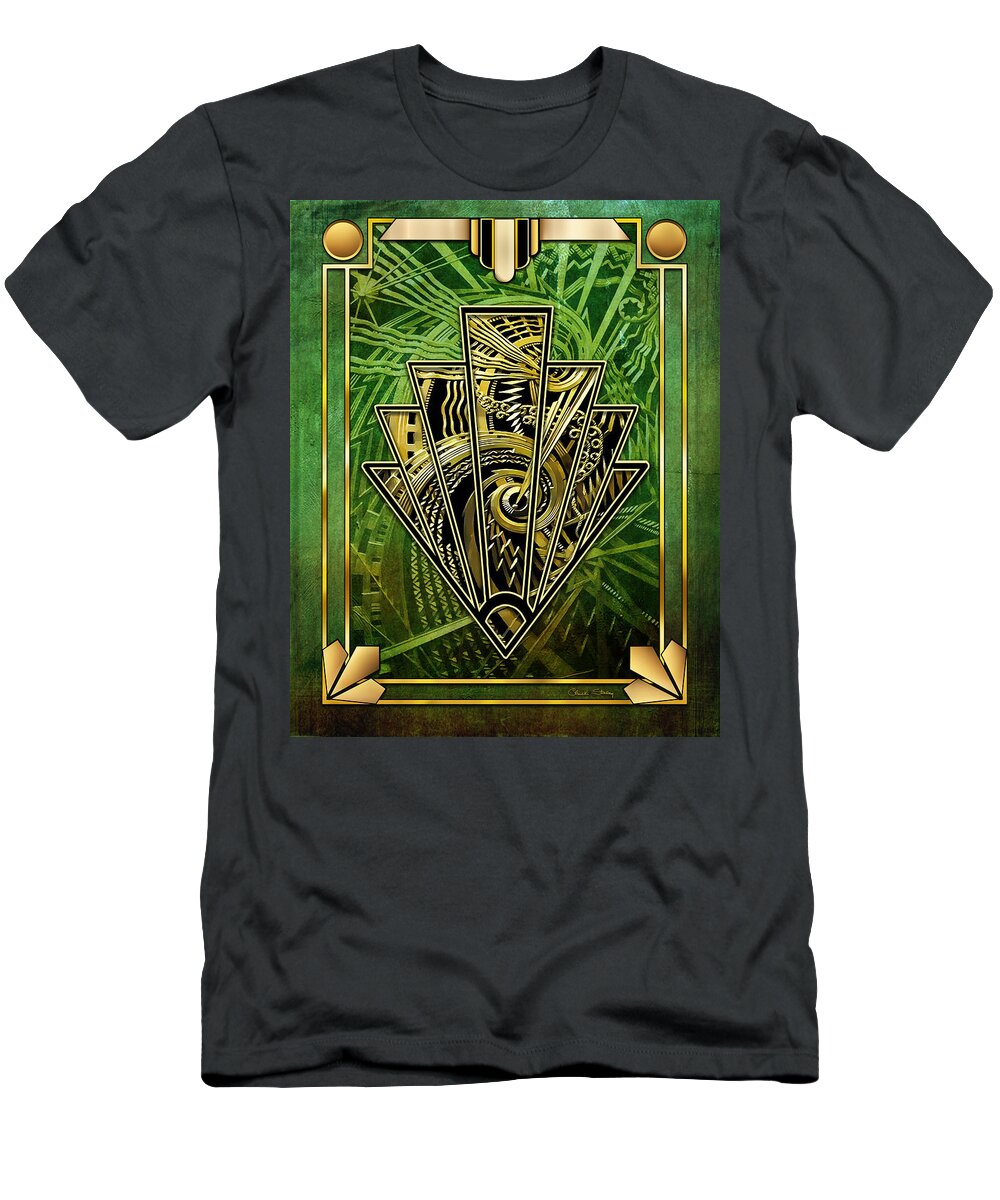 Staley T-Shirt featuring the digital art Emerald Green and Gold by Chuck Staley