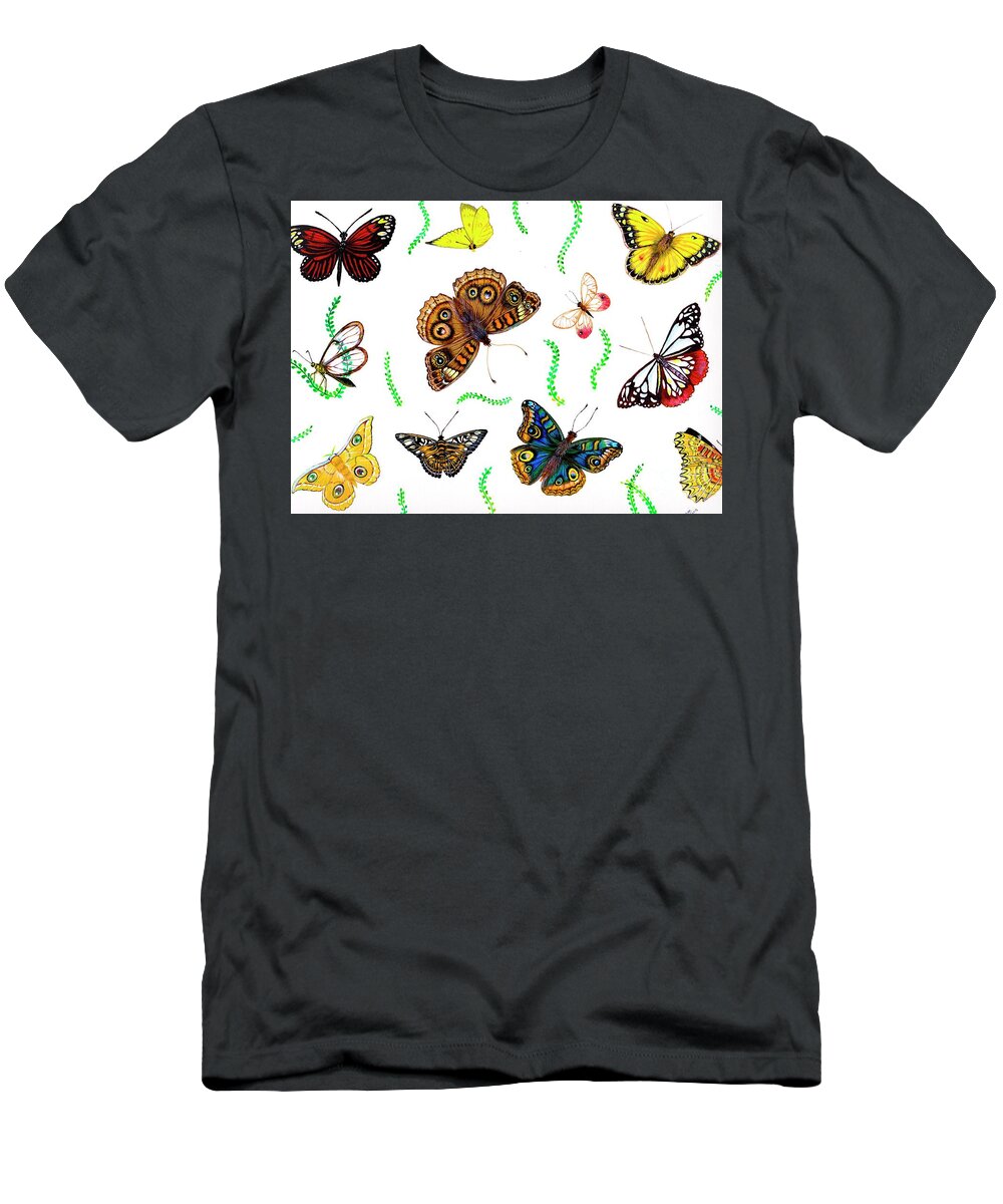 Butterfly T-Shirt featuring the painting Emotions Framed by Sudakshina Bhattacharya