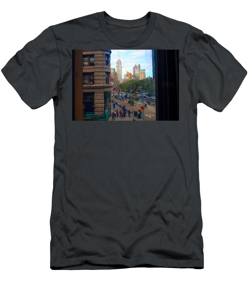 Landmark T-Shirt featuring the photograph Empire State Building - Crackled View 2 by Madeline Ellis