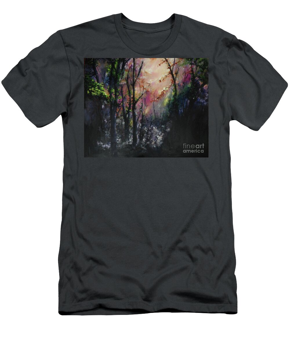 Woodland T-Shirt featuring the painting Enchanted woodlands by Lizzy Forrester