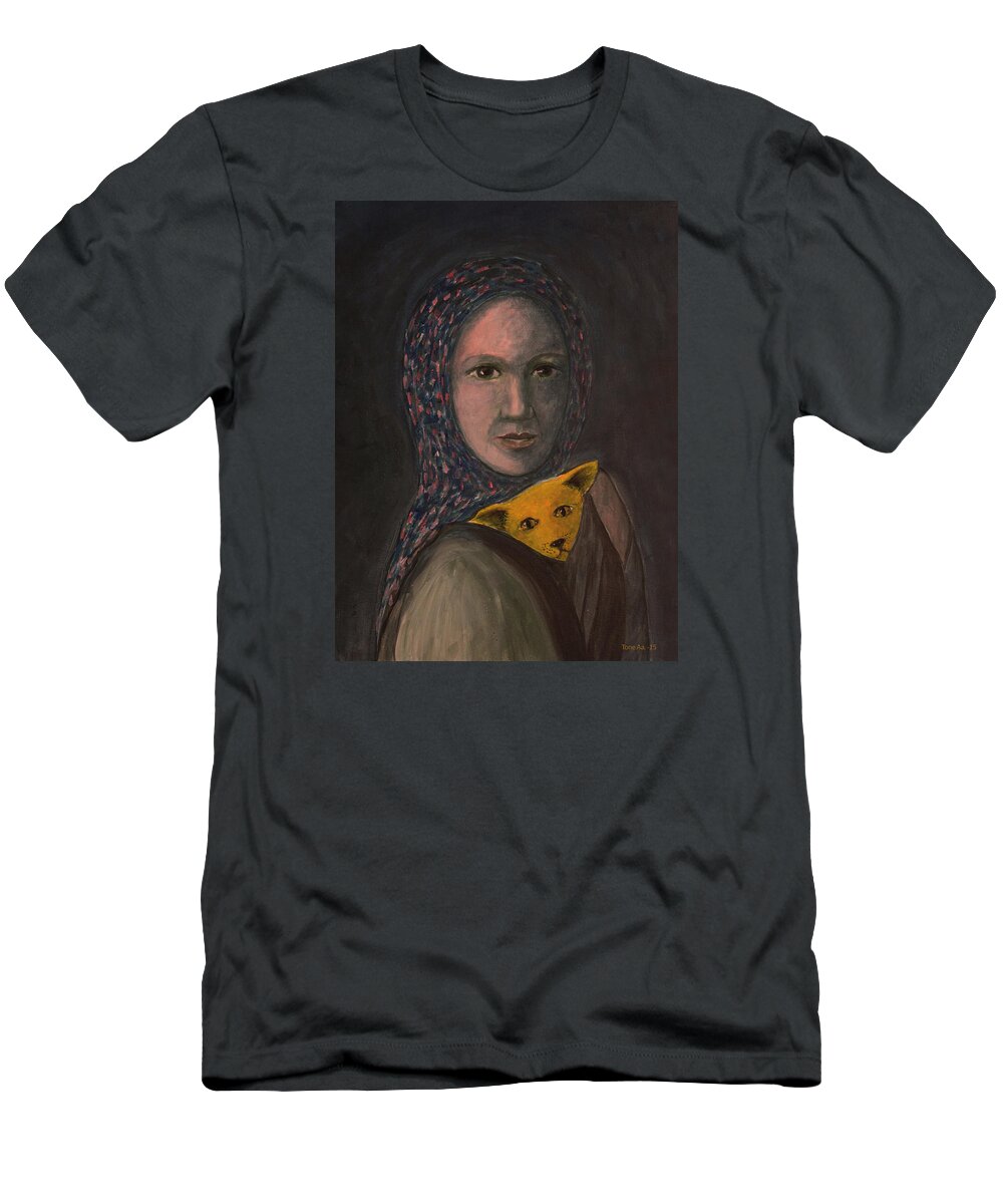 Girl T-Shirt featuring the painting Encountering I Am by Tone Aanderaa