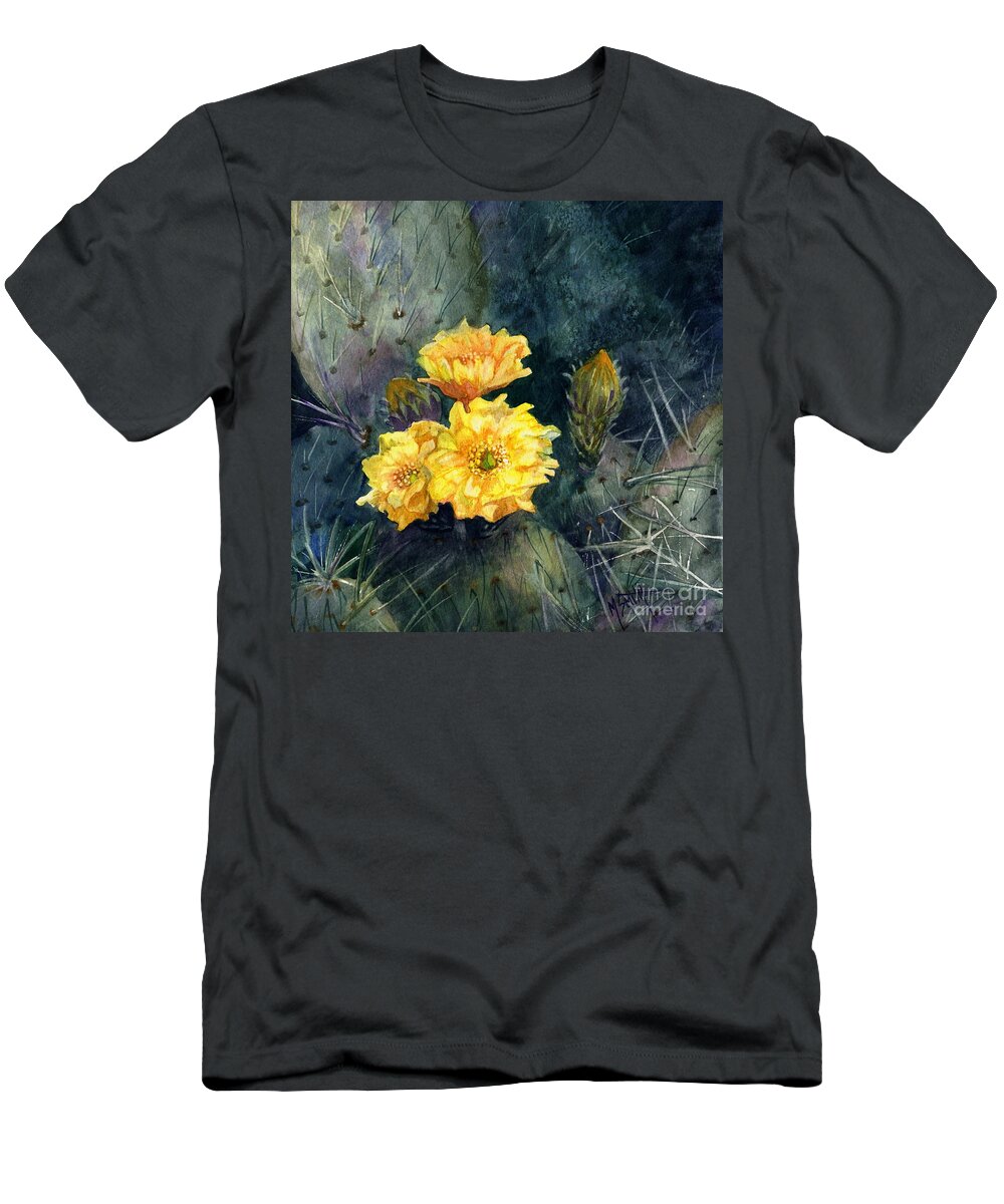 Yellow Cactus T-Shirt featuring the painting Engelmann Prickly Pear Cactus by Marilyn Smith