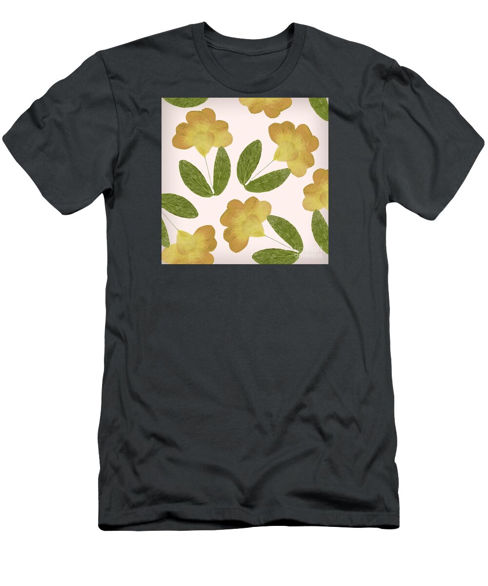 Roses T-Shirt featuring the painting English Garden Pressed Yellow Rose Pattern by Mindy Sommers