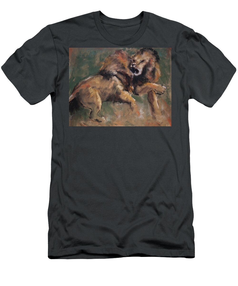 Lions T-Shirt featuring the pastel 'Establishing Position' by Jim Fronapfel