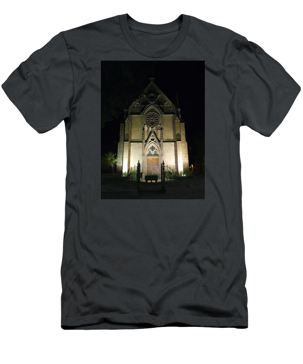 Photography T-Shirt featuring the photograph Evening at Loretto Chapel Santa Fe by Kurt Van Wagner