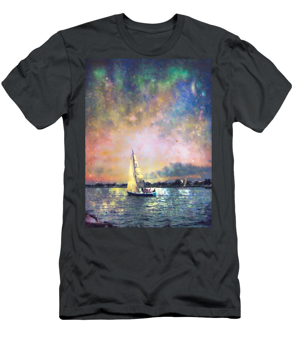 Ship T-Shirt featuring the photograph Evening Sail by Kathy Bassett