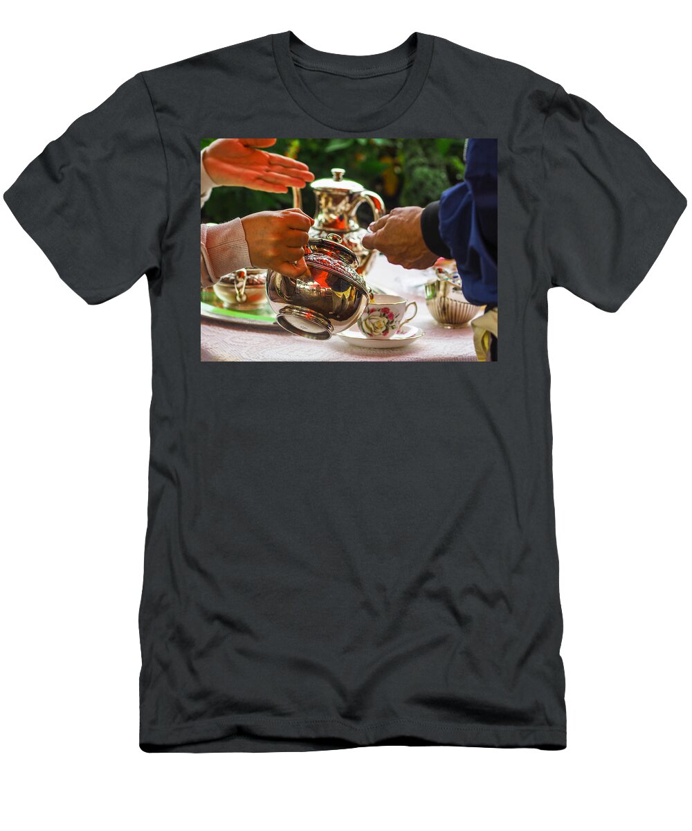 Hands T-Shirt featuring the photograph Event - Tea Garden Party - Serving by Arthur Babiarz