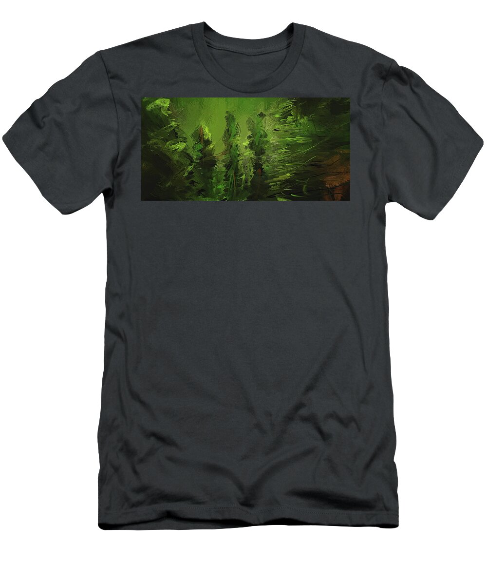 Green T-Shirt featuring the painting Evergreens - Green Abstract Art by Lourry Legarde