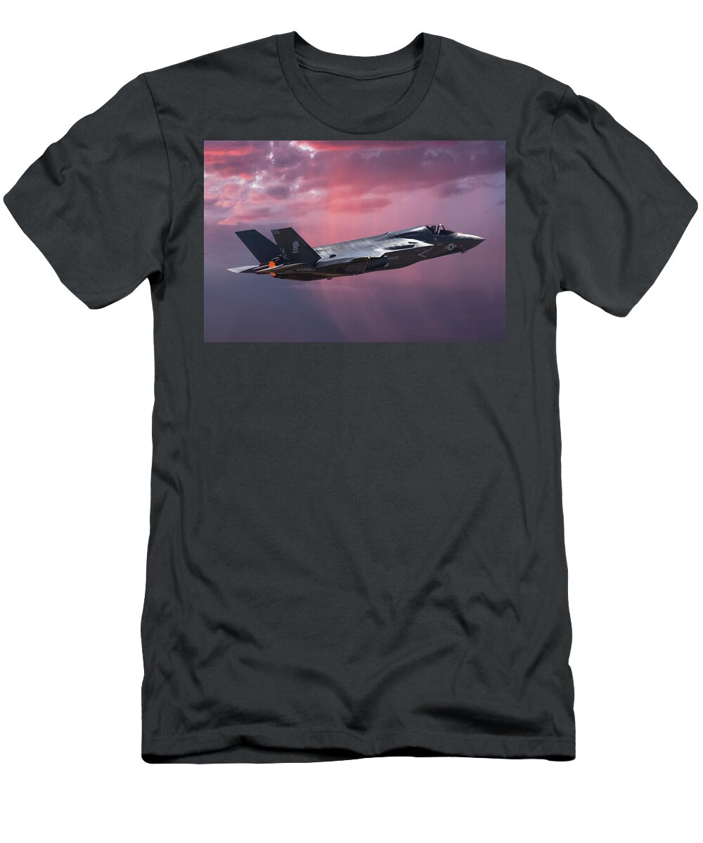 U.s. Marine Corps. T-Shirt featuring the mixed media F-35B Lightning 2 by Erik Simonsen