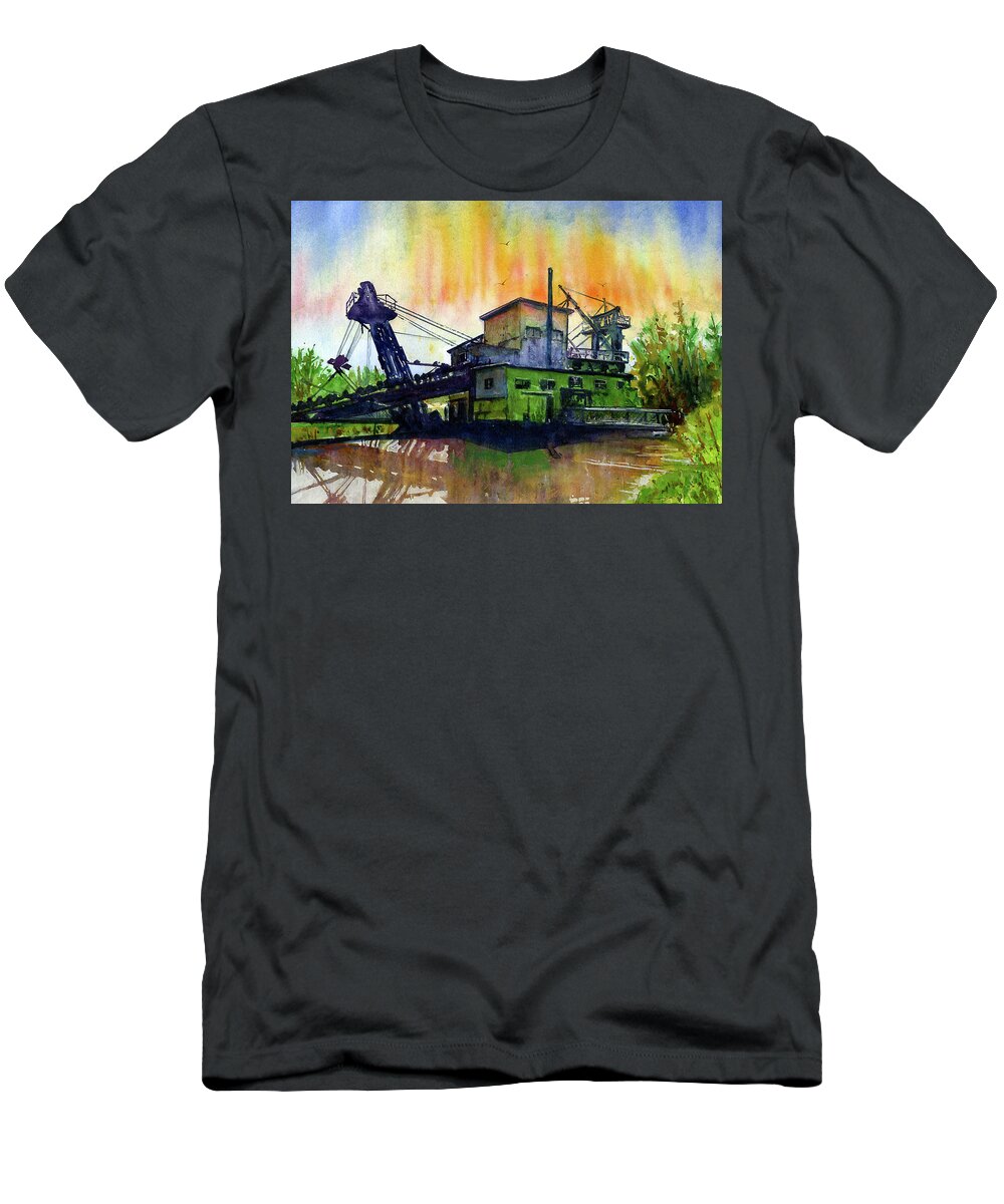 Alaska T-Shirt featuring the painting Fairbanks Alaska Gold Dredge 8 by John D Benson