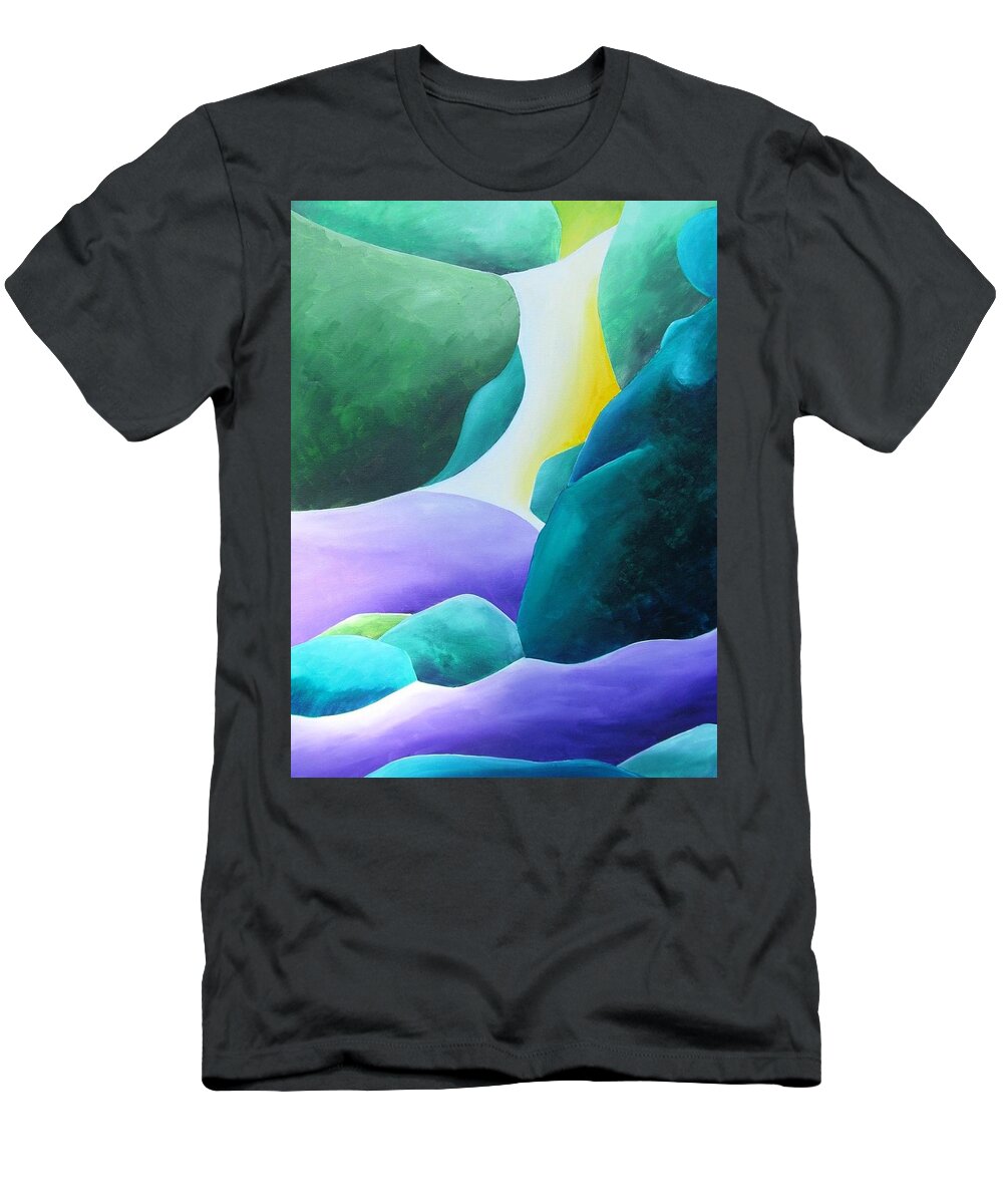 Green T-Shirt featuring the painting Falling for the Water by Jennifer Hannigan-Green