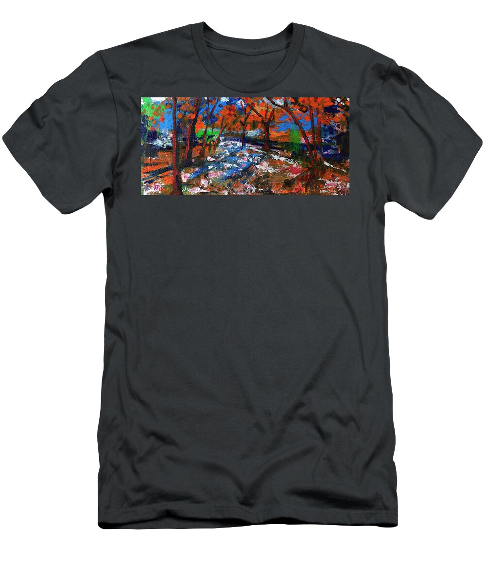 Yosemite Fall Painting T-Shirt featuring the painting Fall Colors And First Snow by Walter Fahmy