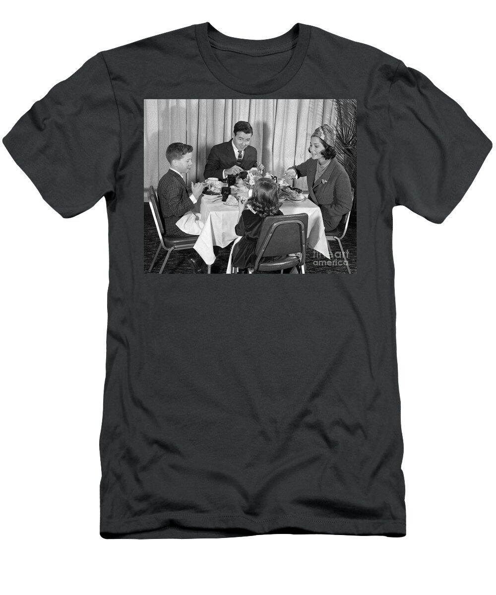 1960s T-Shirt featuring the photograph Family Eating Out, C.1960s by H. Armstrong Roberts/ClassicStock