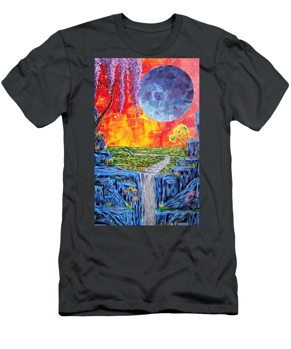 Fantasy T-Shirt featuring the painting Fantasy Falls by Ally White