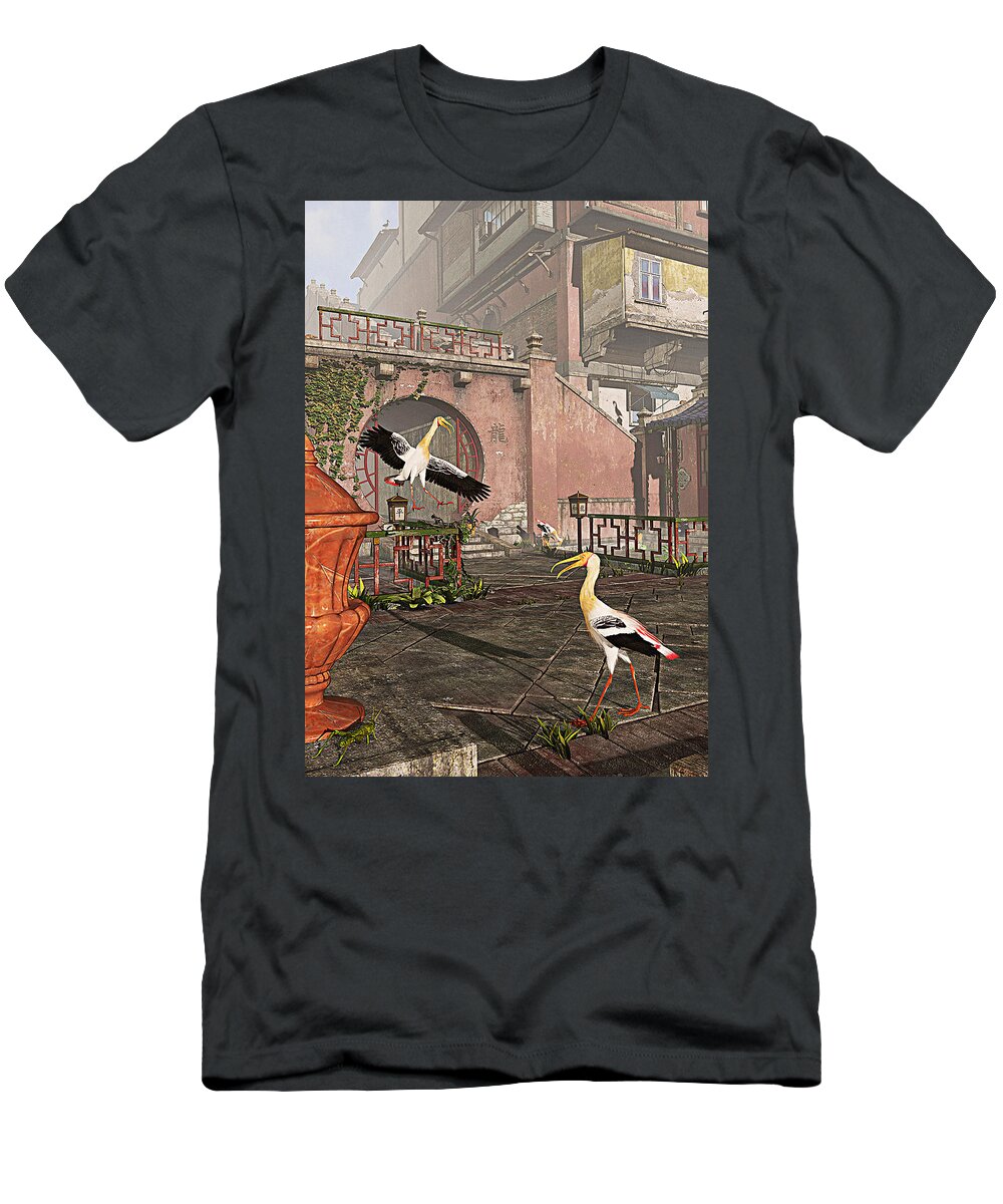 Storks T-Shirt featuring the painting Far East AM by Peter J Sucy