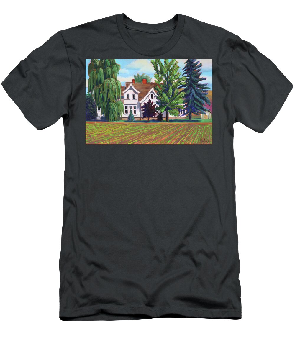 Farm House T-Shirt featuring the painting Farm House - Chinden Blvd by Kevin Hughes