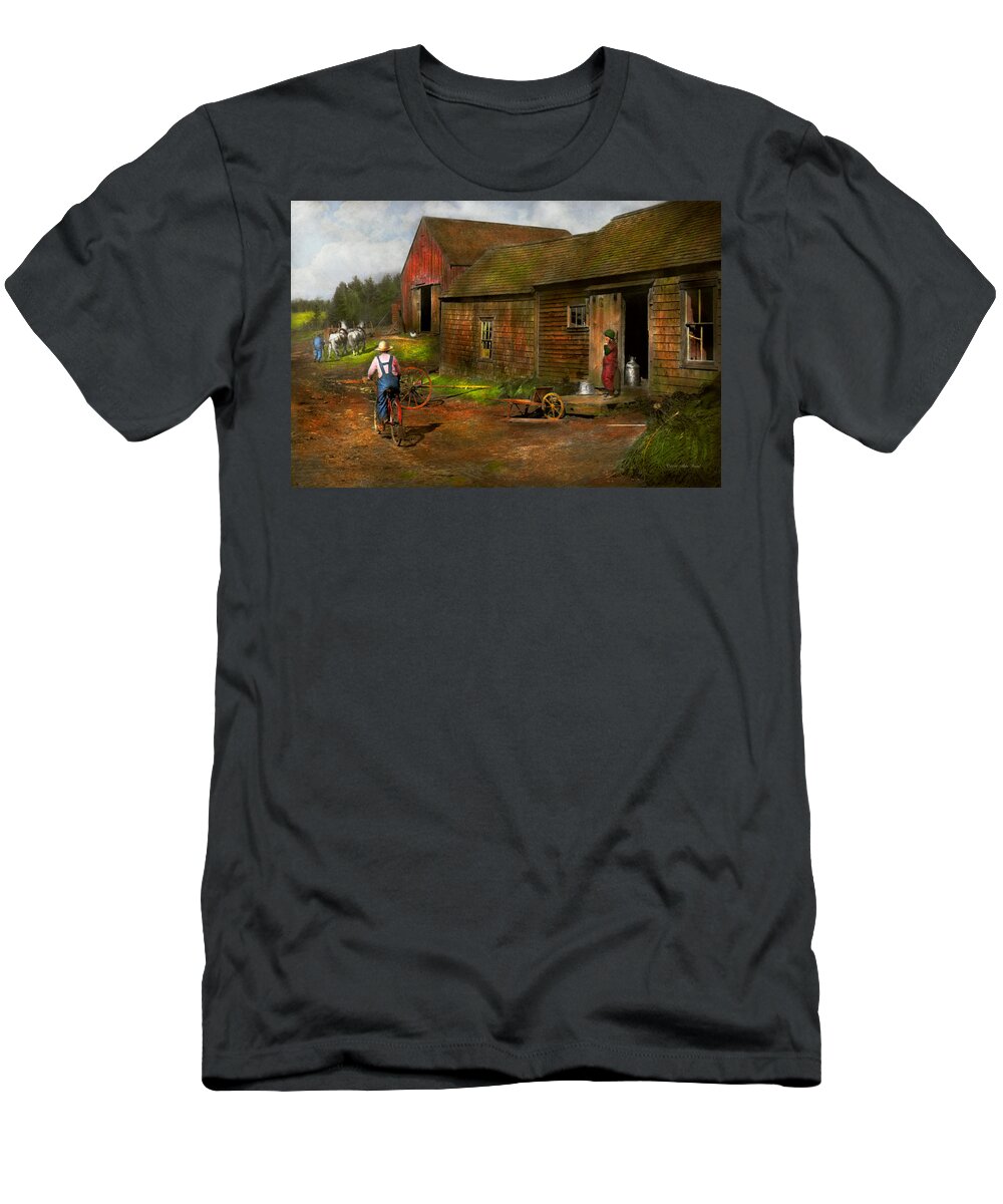 Country T-Shirt featuring the photograph Farm - Life on the farm 1940s by Mike Savad