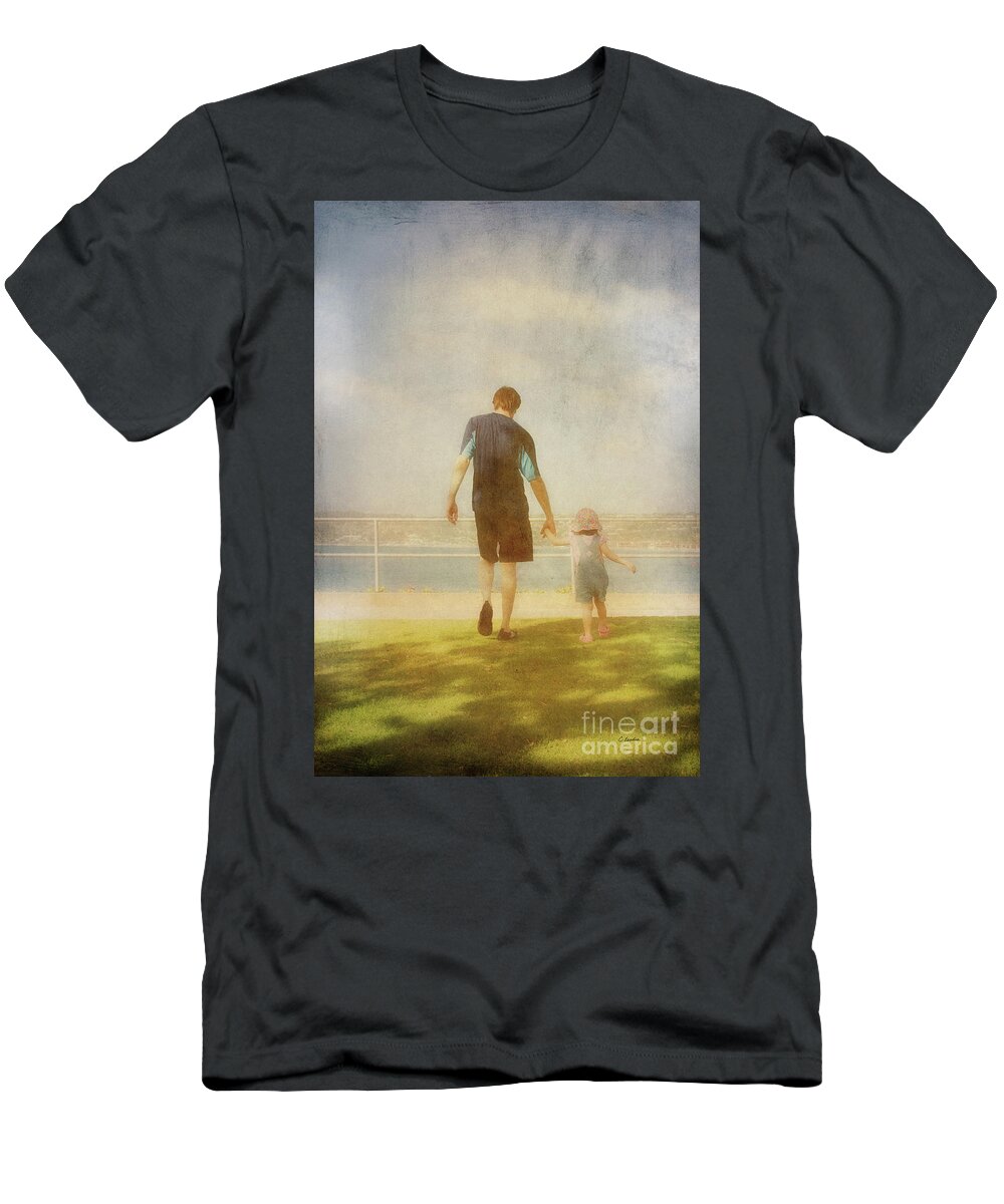 Father And Daughter Holding Hands T-Shirt featuring the photograph Father and Daughter holding hands by Claudia Ellis by Claudia Ellis