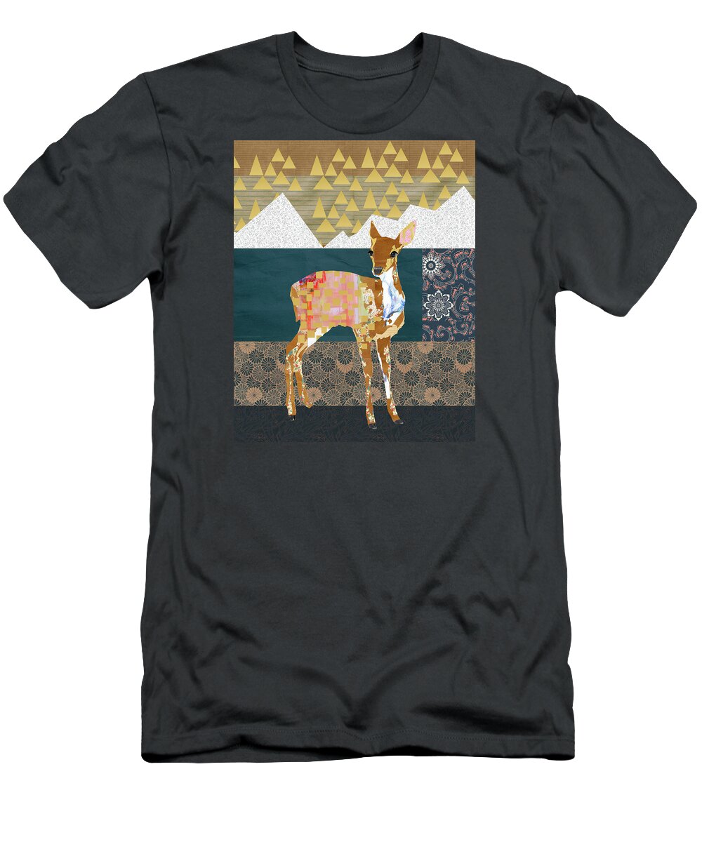 Fawn Collage T-Shirt featuring the mixed media Fawn Collage by Claudia Schoen