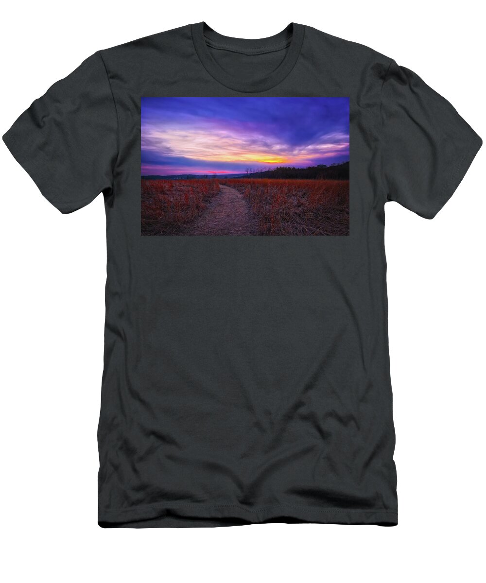 Wisconsin Landscape T-Shirt featuring the photograph February Sunset and Path at Retzer Nature Center by Jennifer Rondinelli Reilly - Fine Art Photography