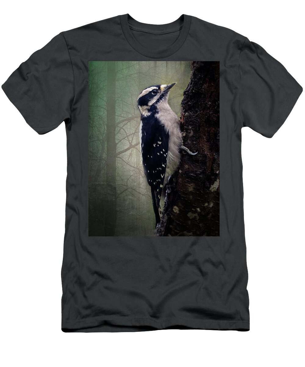 Downy Woodpecker T-Shirt featuring the photograph Female Downy - 365-238 by Inge Riis McDonald