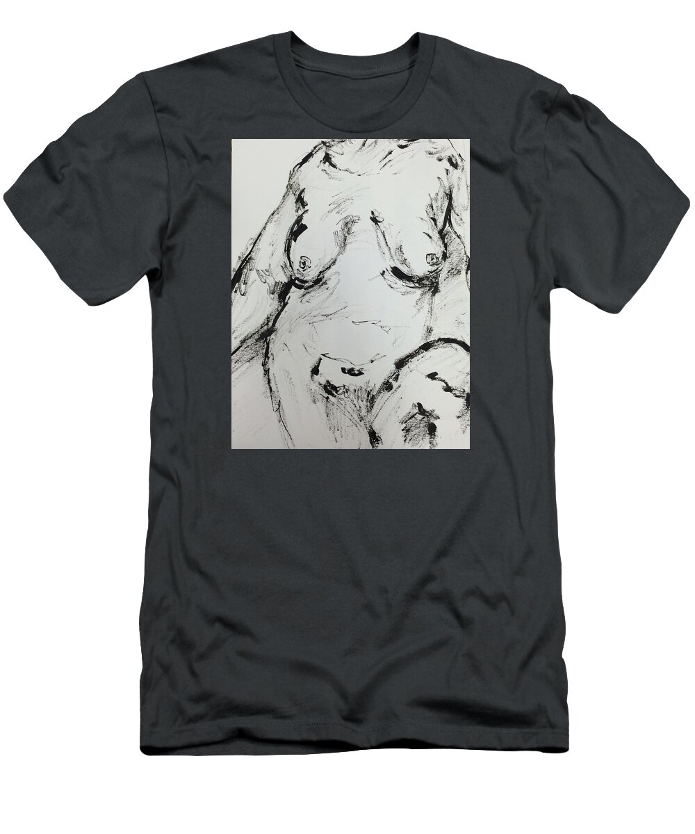 Figure T-Shirt featuring the drawing Female torso by Samantha Lusby