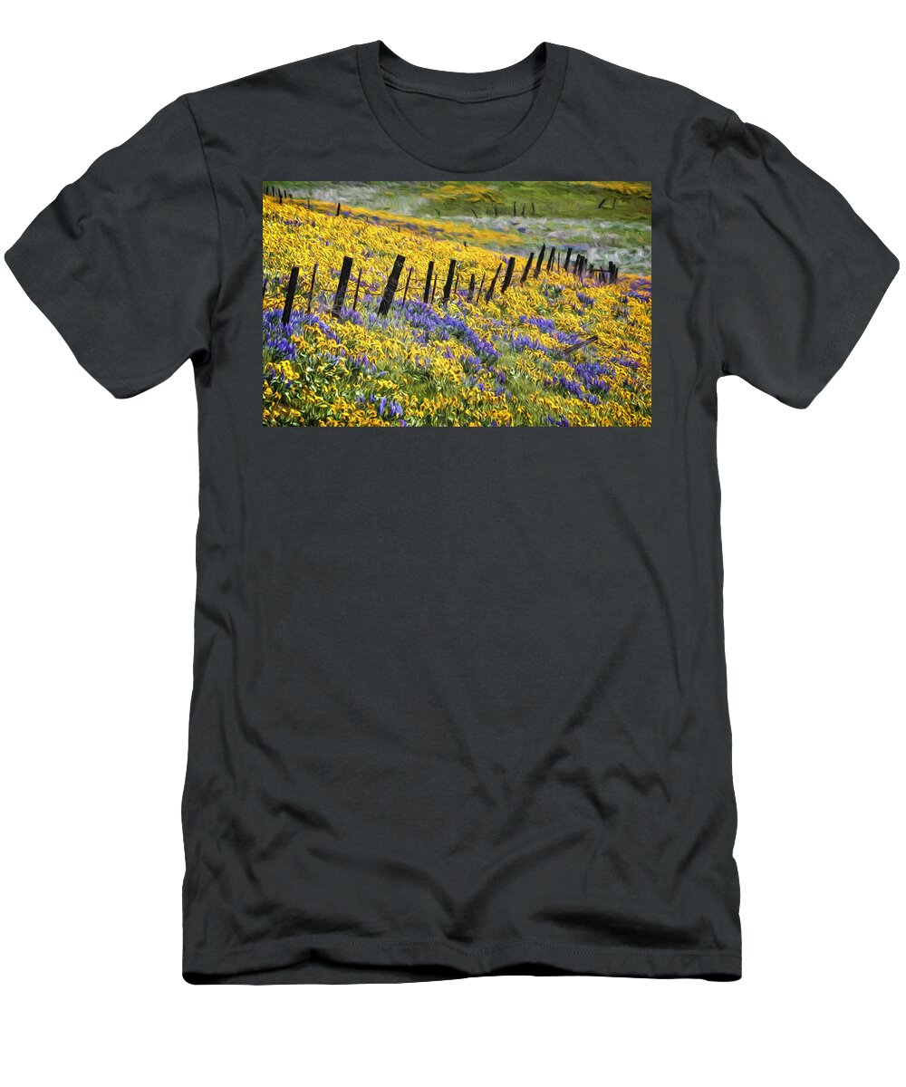 Field Of Gold And Purple T-Shirt featuring the photograph Field of Gold and Purple by Wes and Dotty Weber