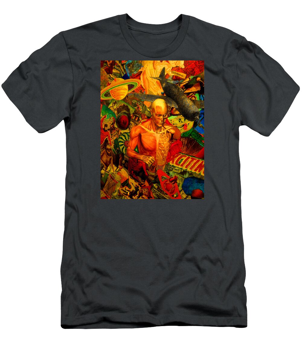 T-Shirt featuring the painting Figure With Plane by Steve Fields