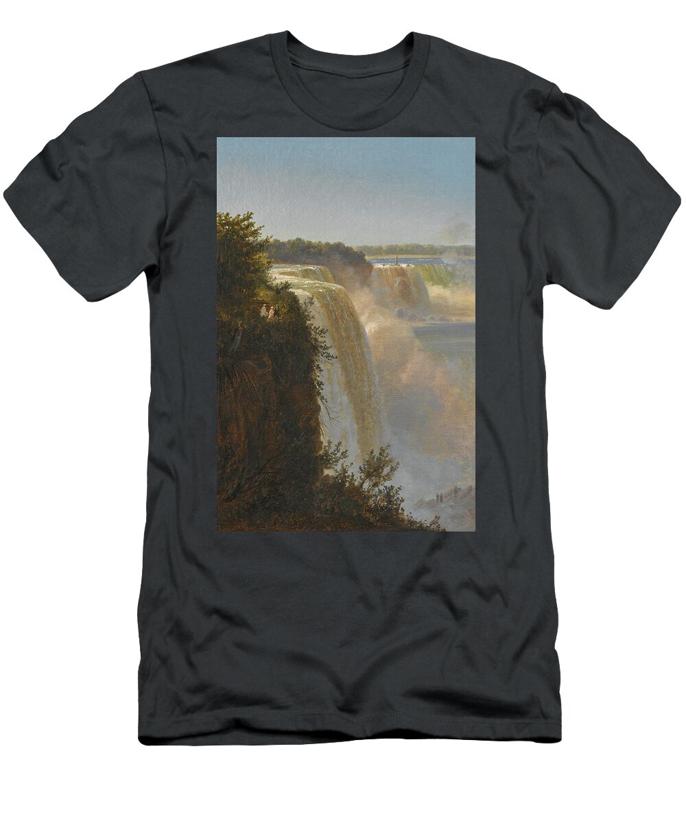 Ferdinand Richardt T-Shirt featuring the painting Figures at the top of Niagara Falls by Ferdinand Richardt