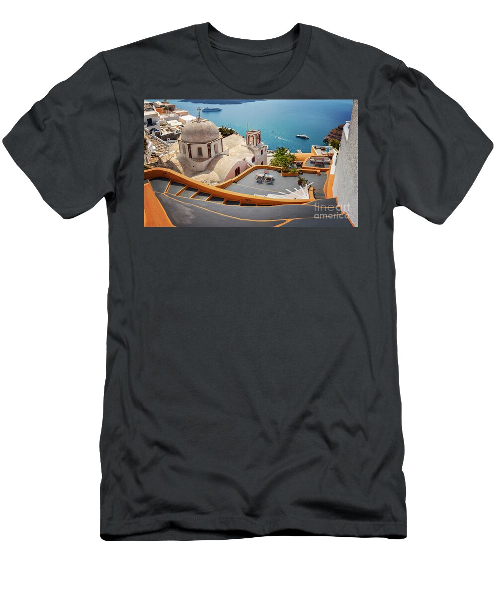 Cyclades T-Shirt featuring the photograph Fira town Santorini by Sophie McAulay