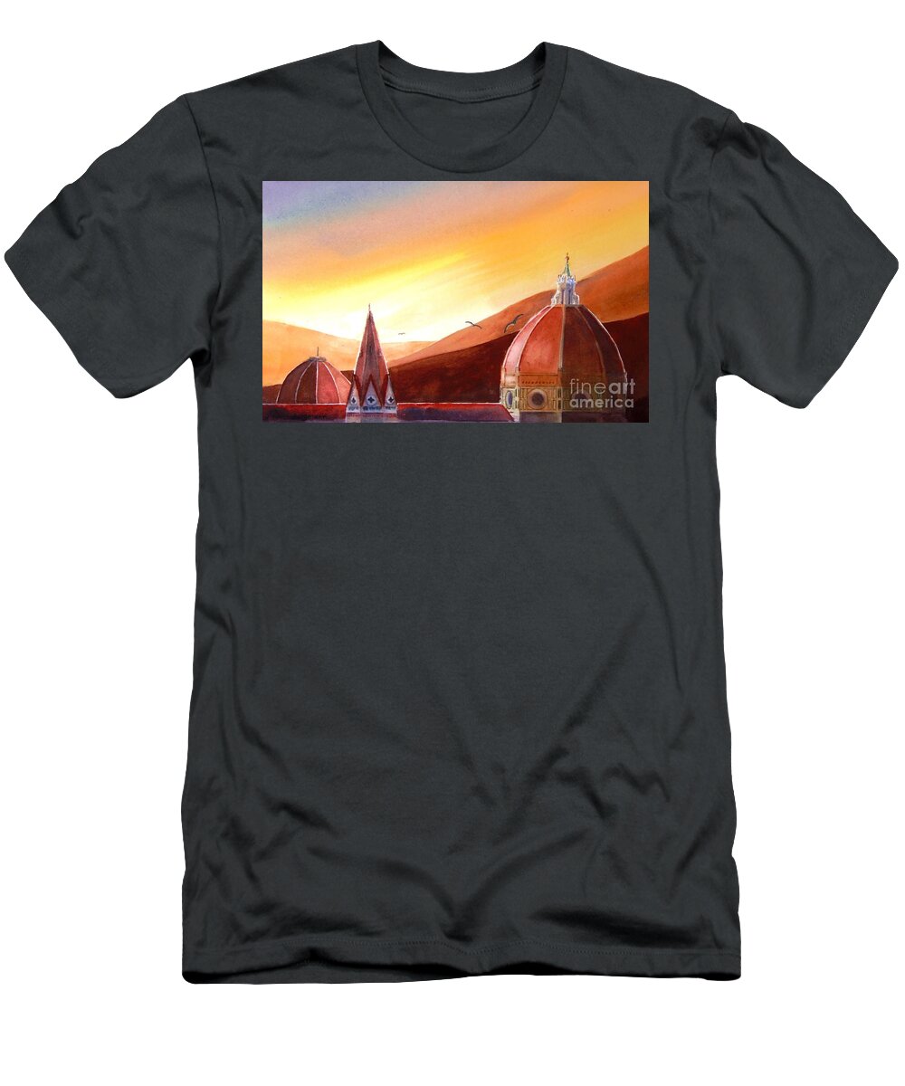 Italy T-Shirt featuring the painting Firenze Dawn by Petra Burgmann
