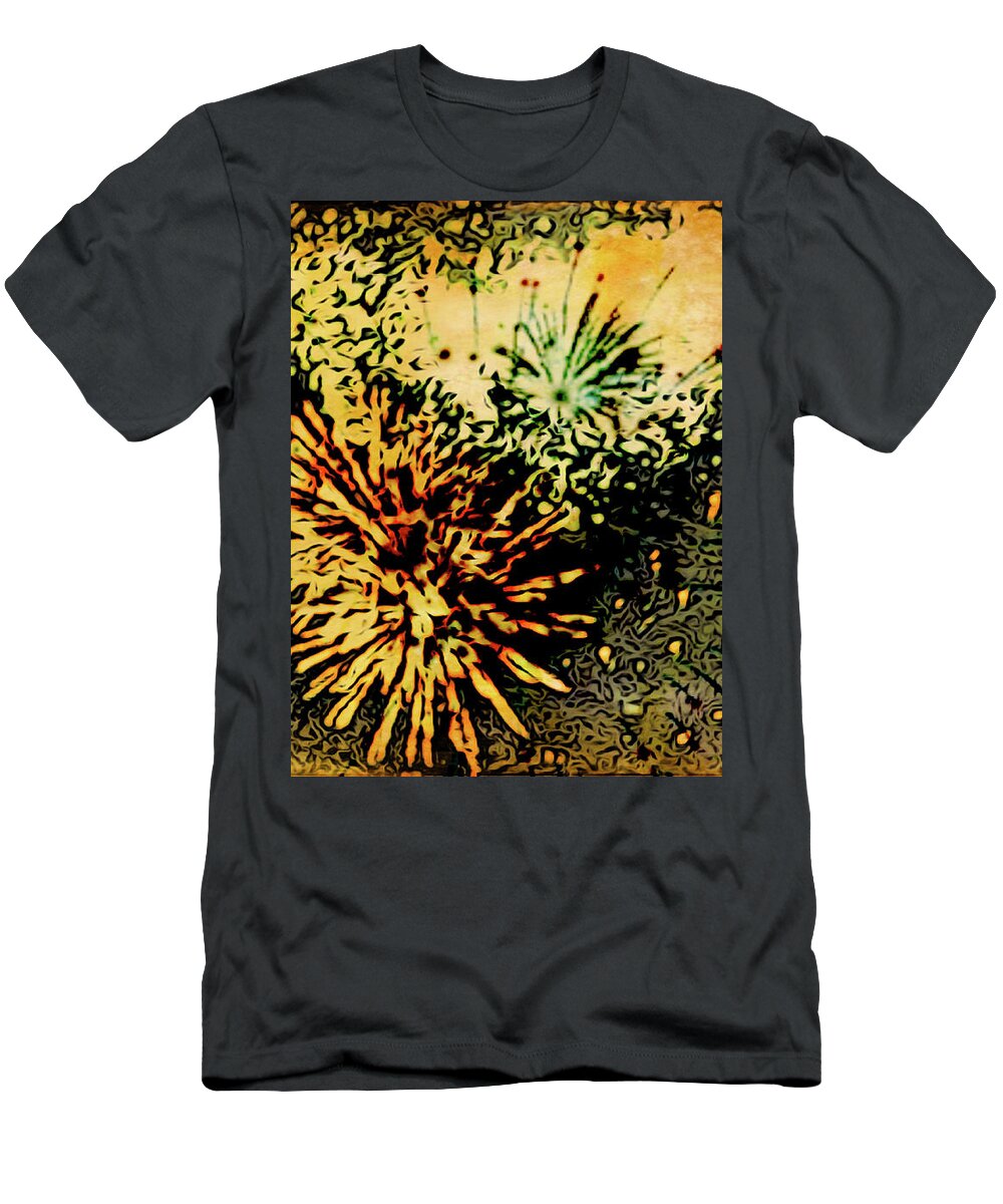 Fireworks T-Shirt featuring the painting Fireworks 1 by Joan Reese