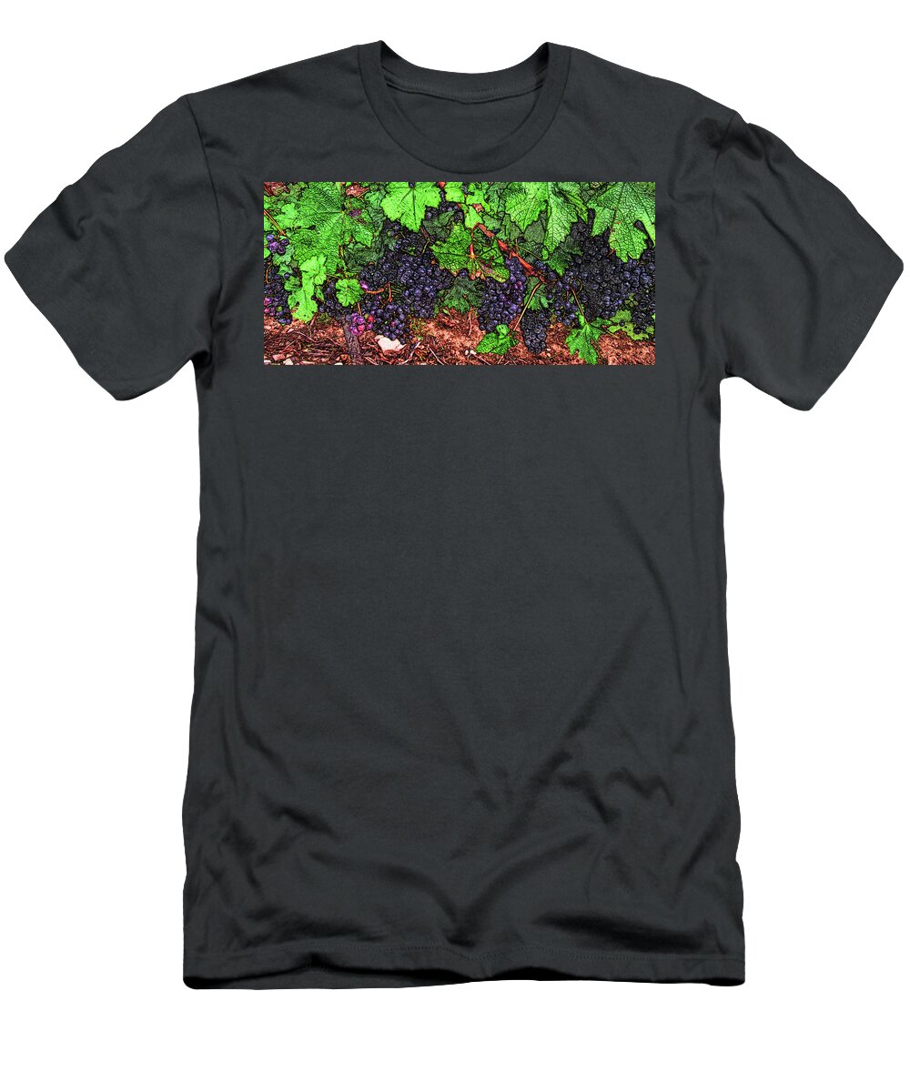 Grape Vines T-Shirt featuring the digital art First Came The Grape by Leslie Montgomery