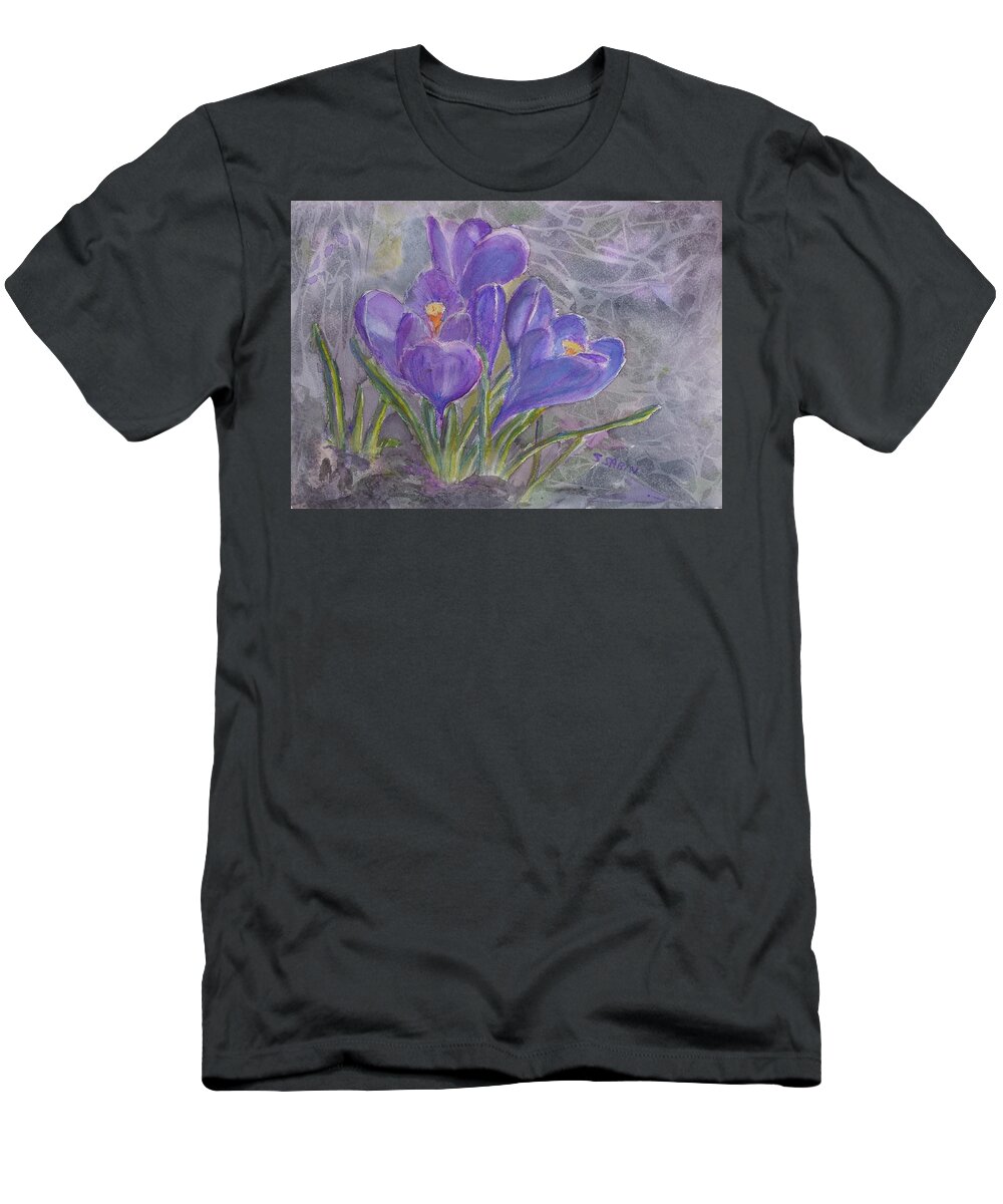 Crocus T-Shirt featuring the painting First sign of spring by Saga Sabin