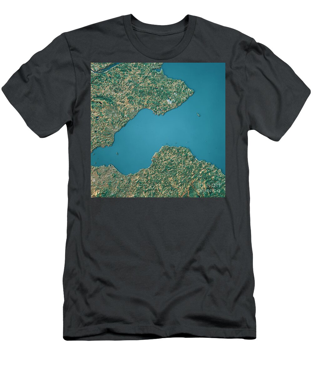 Firth Of Forth T-Shirt featuring the digital art Firth Of Forth Topographic Map Natural Color Top View by Frank Ramspott