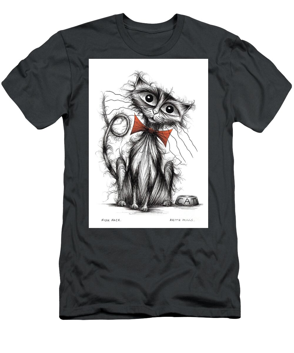 Fish Face T-Shirt featuring the drawing Fish face by Keith Mills