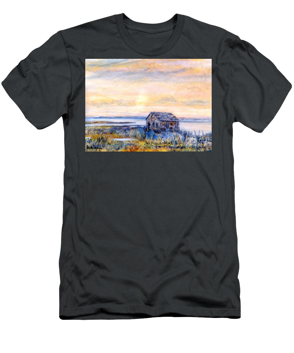 Fishermans Shack T-Shirt featuring the painting Fisherman's Shack Long Beach Island, New Jersey by Pamela Parsons
