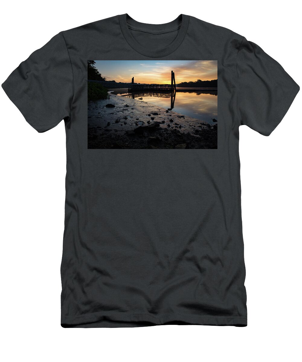 Connecticut River T-Shirt featuring the photograph Fishing pier at dawn by Kyle Lee