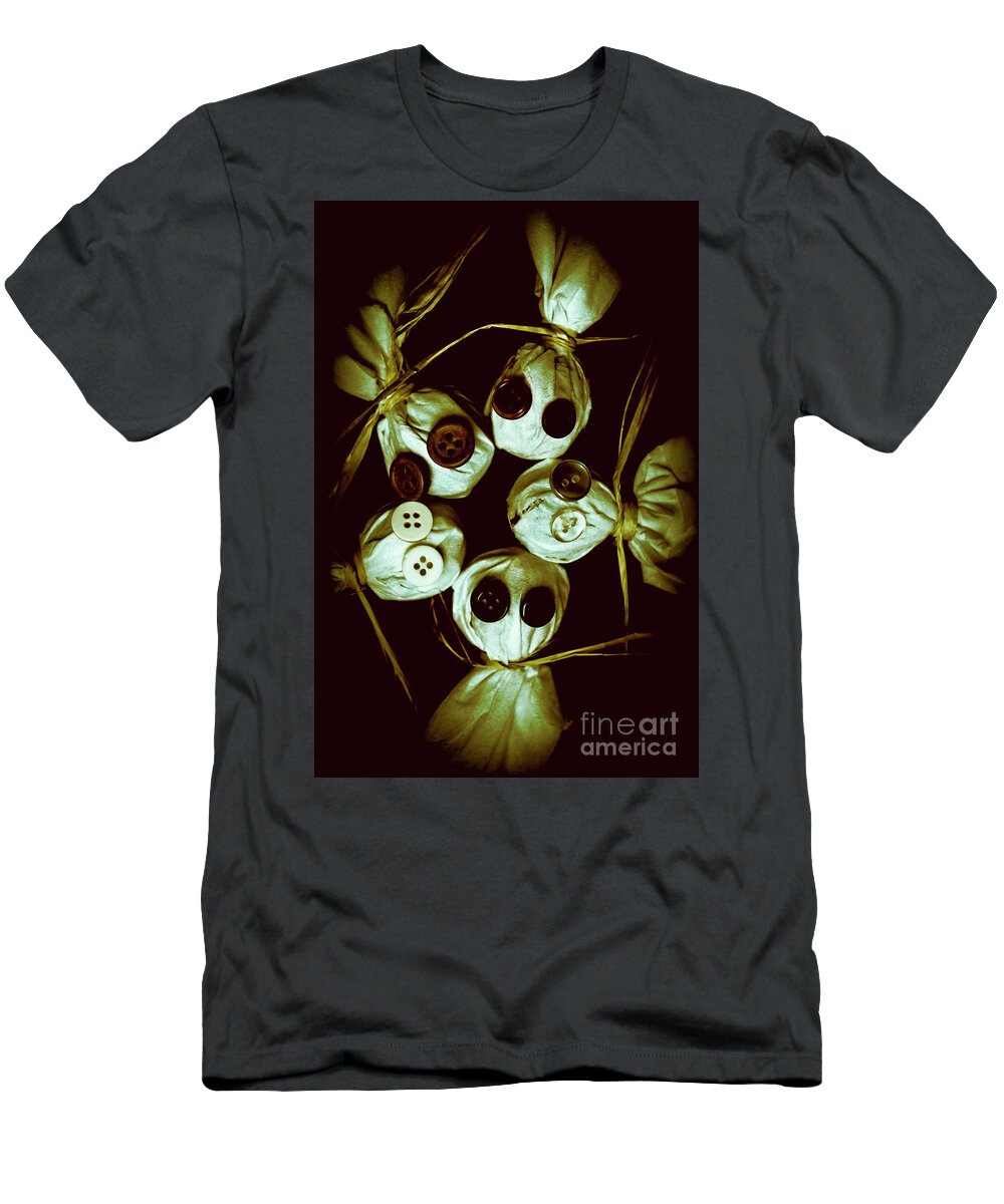 Horror T-Shirt featuring the photograph Five Halloween dolls with button eyes by Jorgo Photography