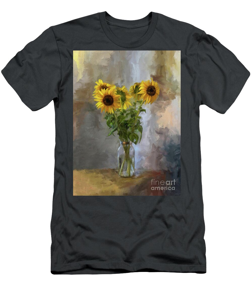 Sunflower T-Shirt featuring the digital art Five Sunflowers Centered by Lois Bryan