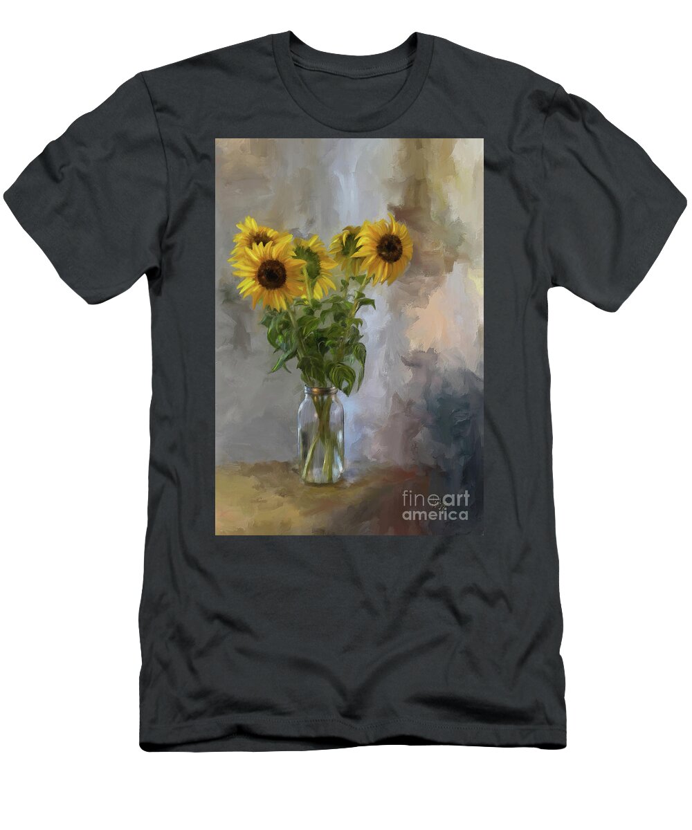 Sunflower T-Shirt featuring the digital art Five Sunflowers by Lois Bryan