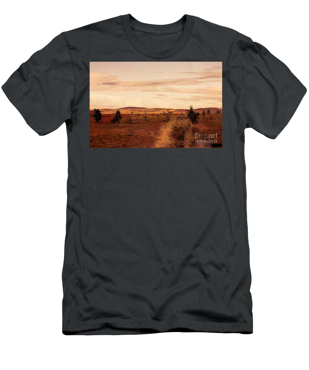 Morocco T-Shirt featuring the photograph Flat Land Scenic Morocco View from Train Window by Chuck Kuhn