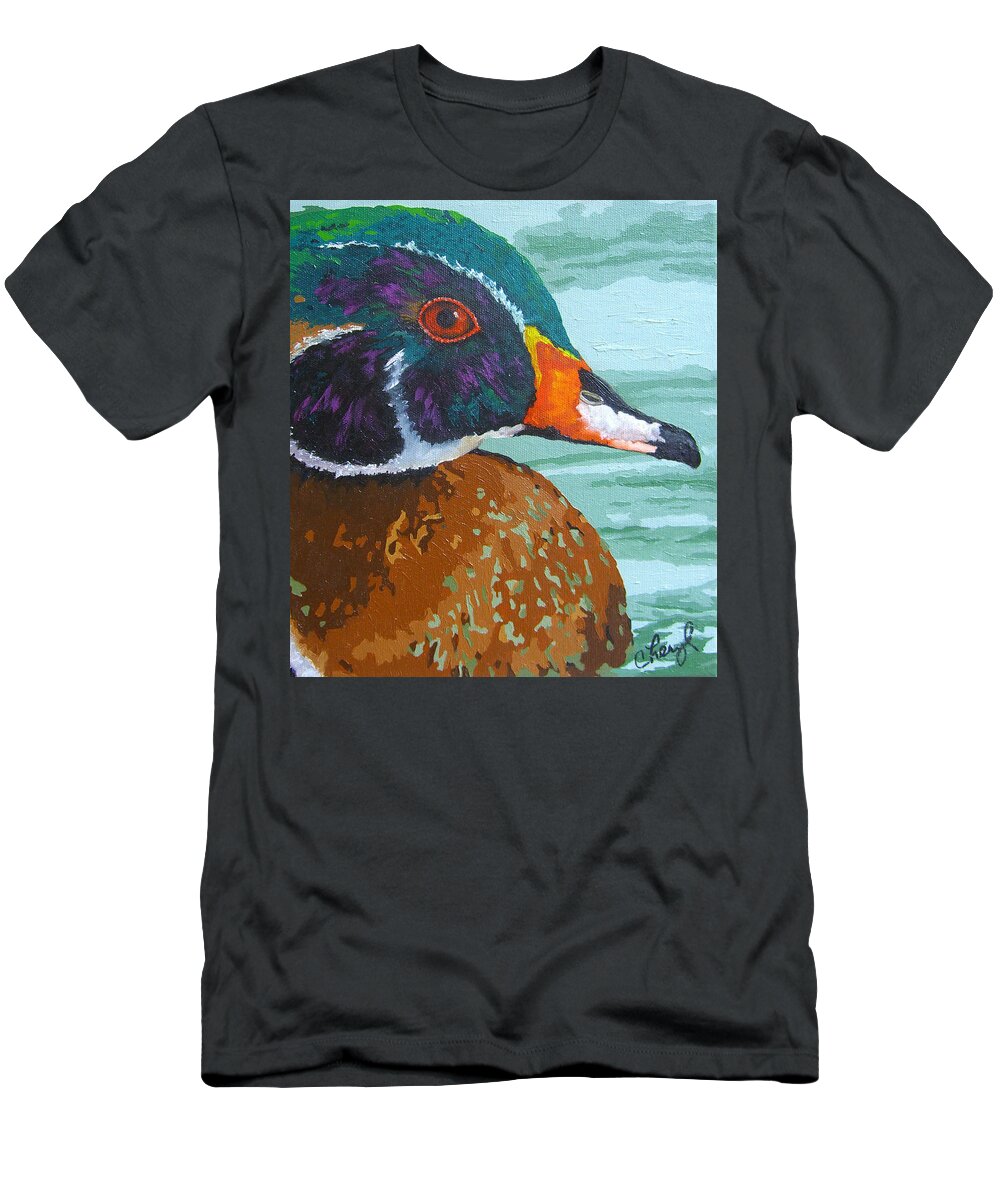 Wood Duck T-Shirt featuring the painting Floating Jewel by Cheryl Bowman