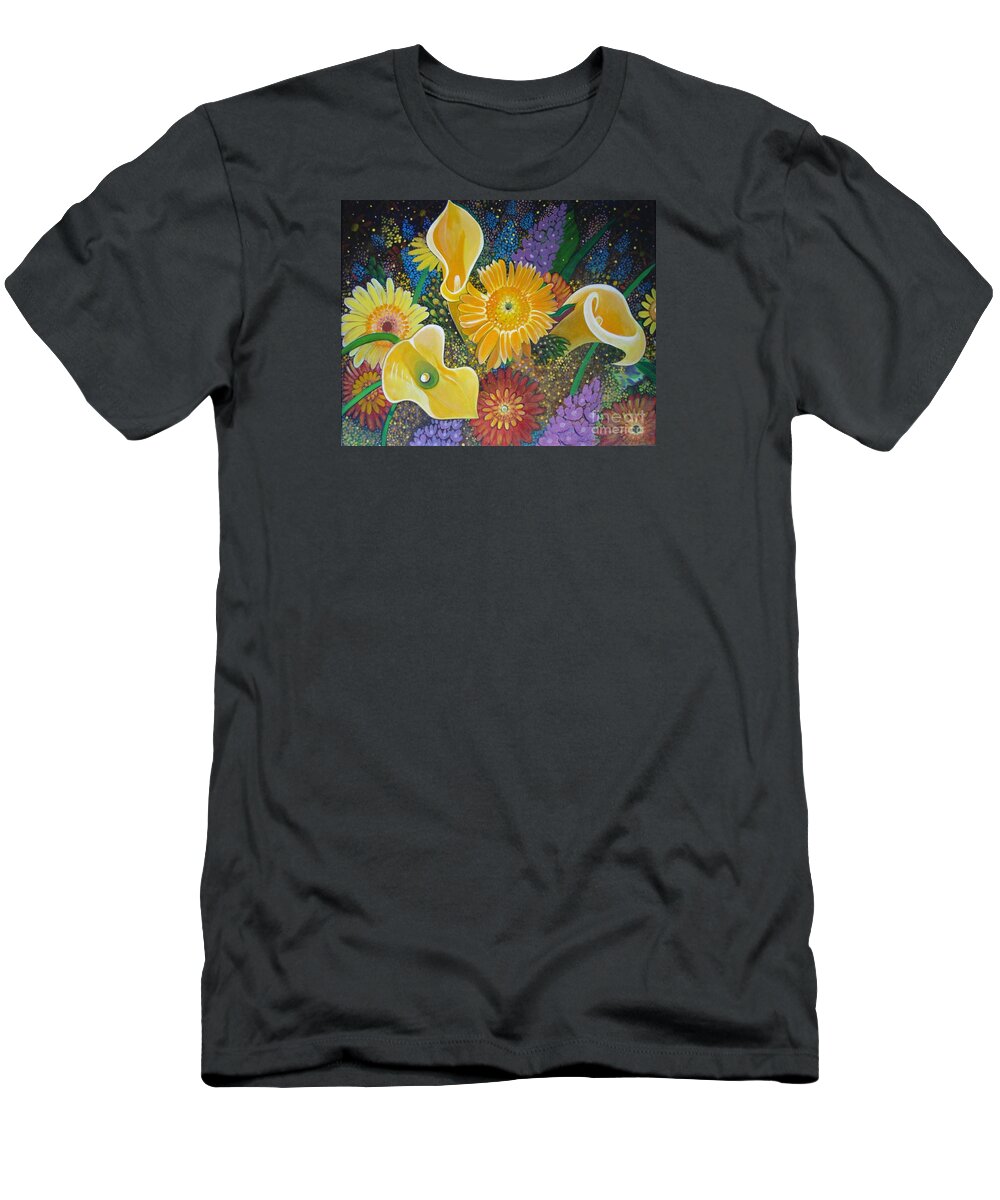 Flowers T-Shirt featuring the painting Floral Fireworks by Helena Tiainen
